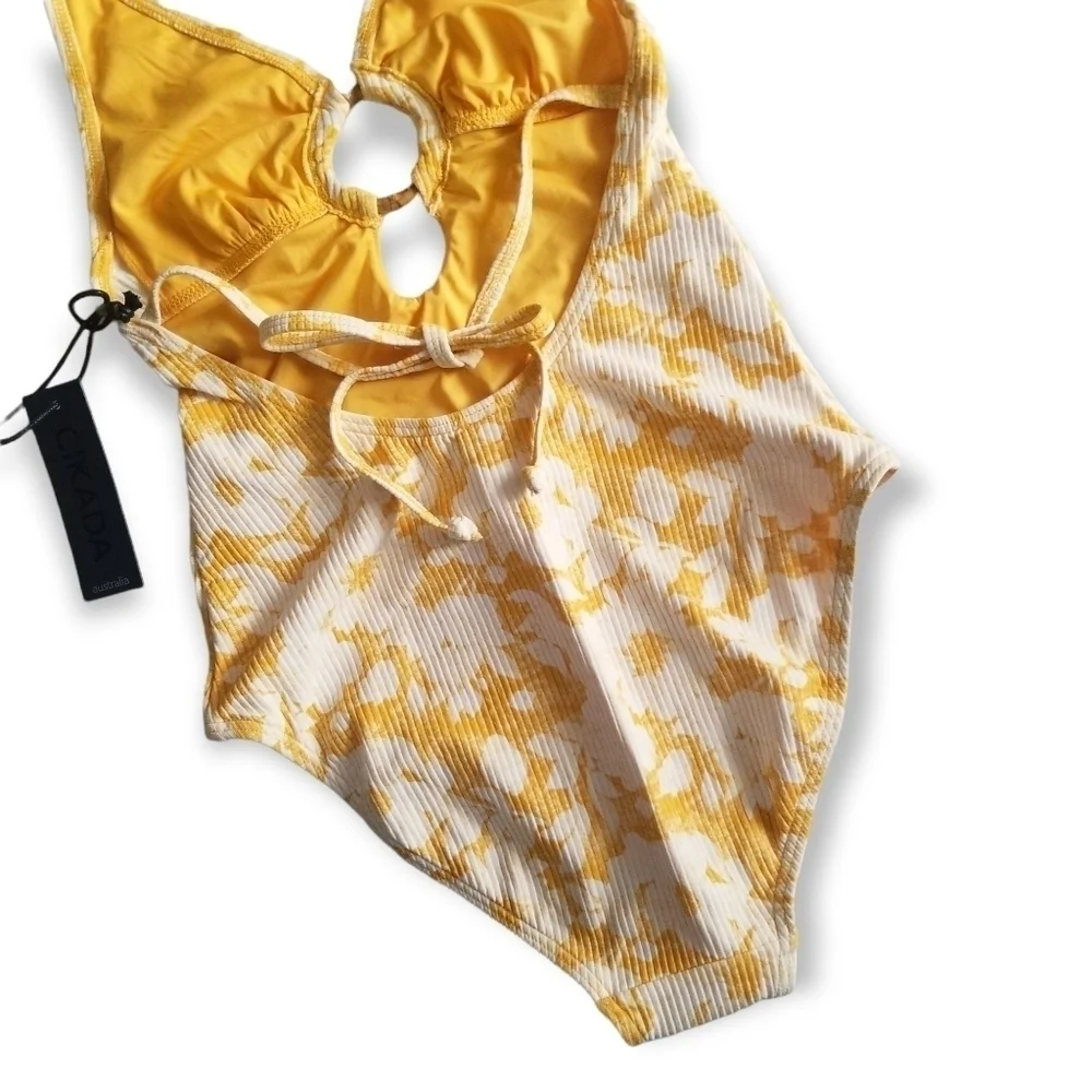 CIKADA Australia Floral Ribbed Yellow One Piece Swimsuit Size 4